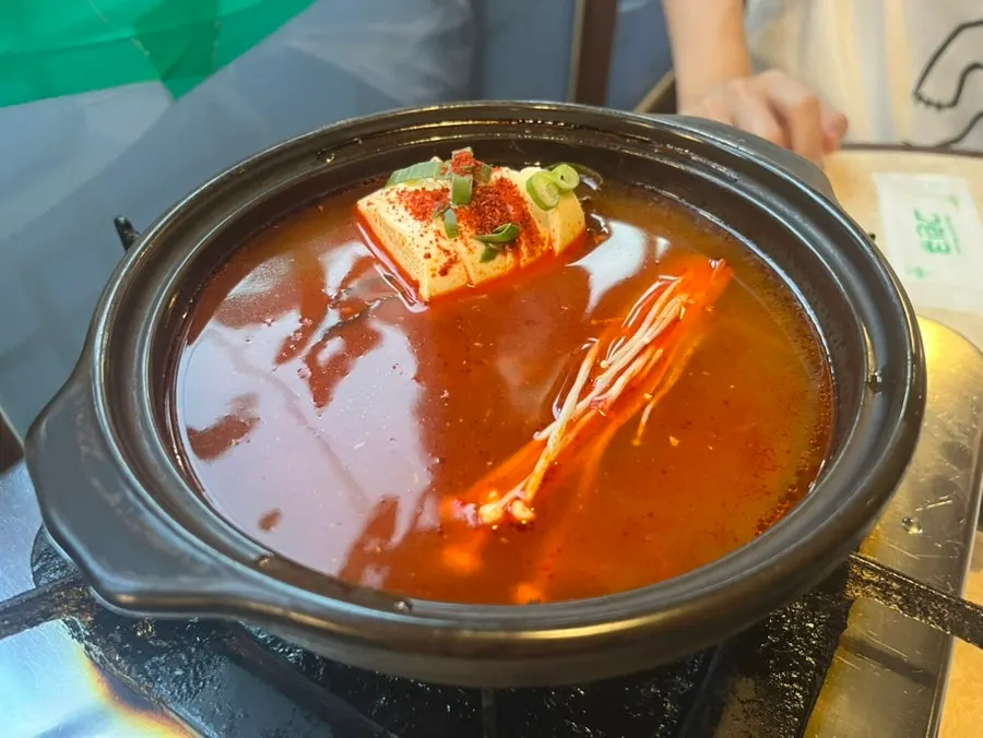 Spicy sundubu-jjigae served as a side dish