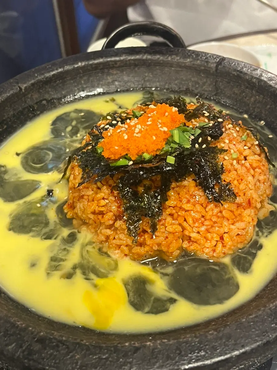 Kimchi fried rice with beaten egg mixed in