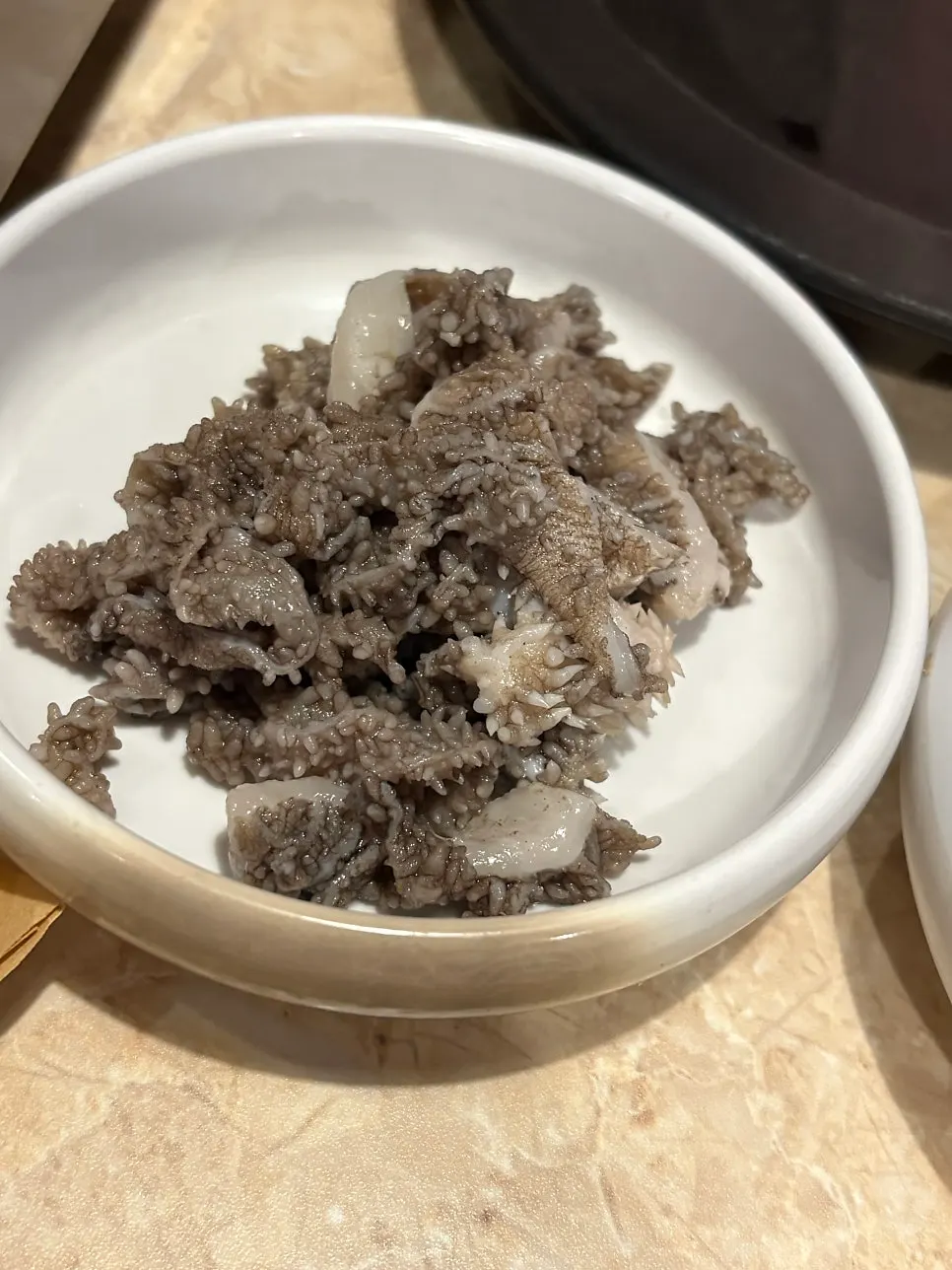 Cheonyeop (beef tripe) side dish with sesame oil sauce