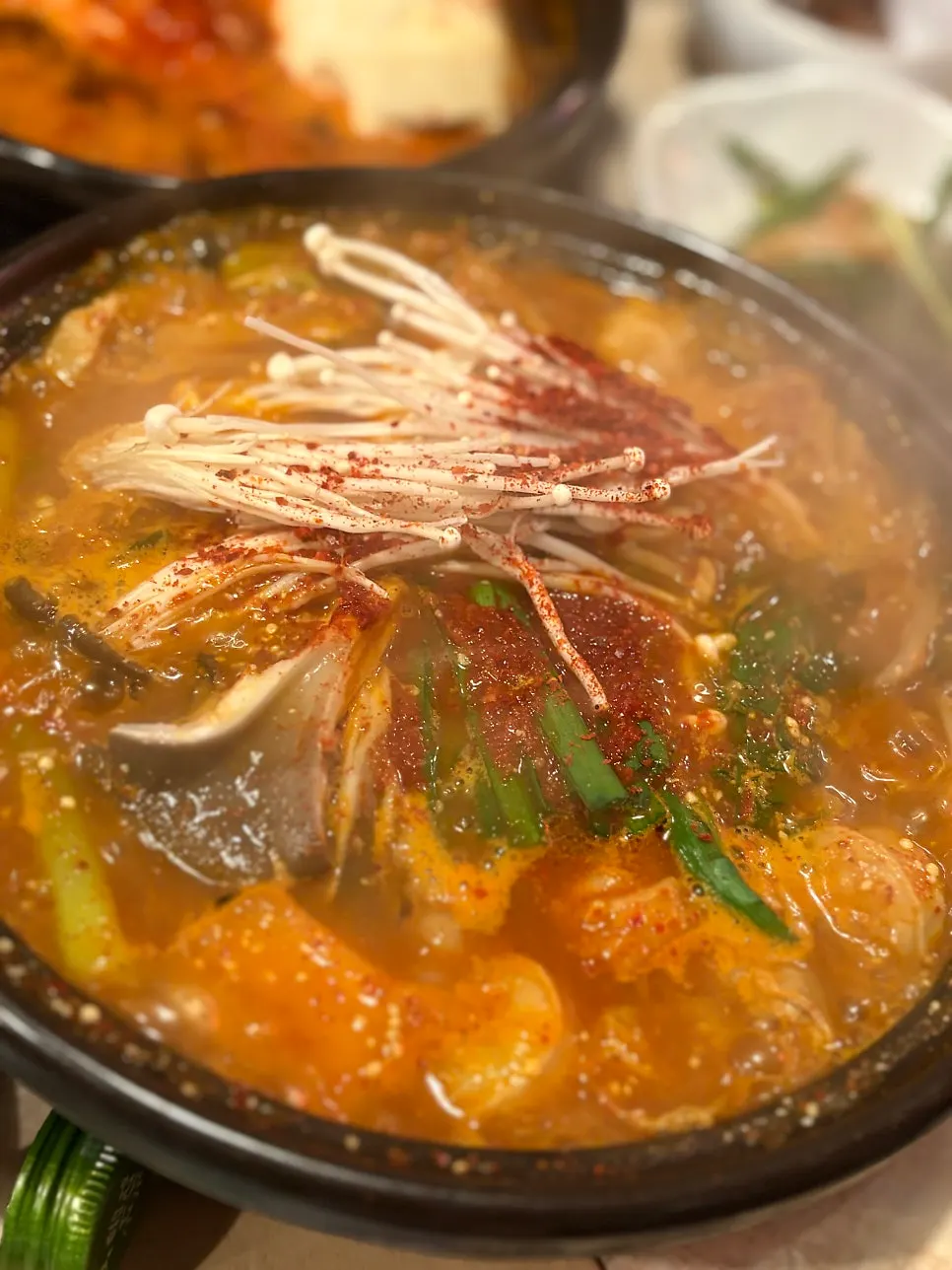 Gopchang hot pot loaded with perilla seeds