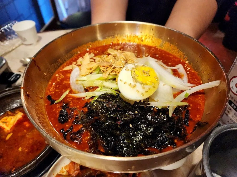 Green onion kimchi served with gopchang