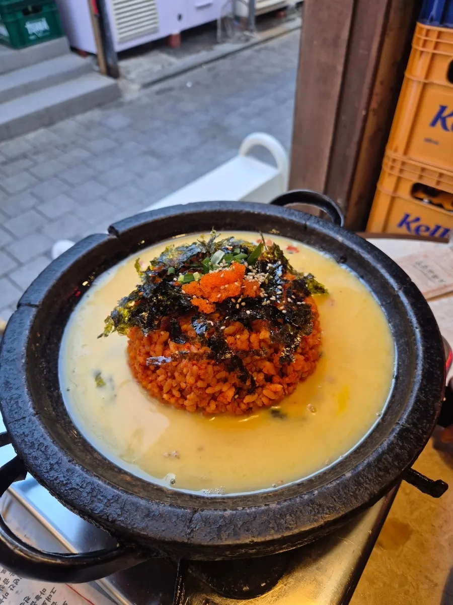 Fried rice served after being cooked on a separate pan