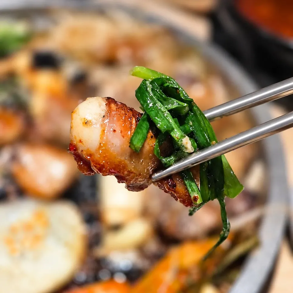 Traditional handmade garlic gopchang with whole garlic inside