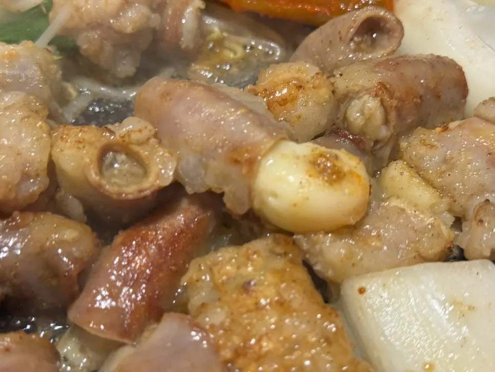 Traditional Handmade Garlic Gopchang with garlic cloves tucked inside