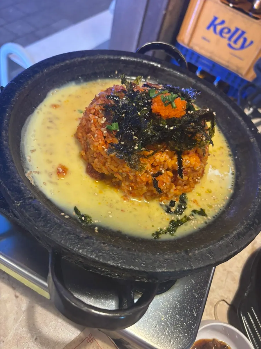 불판에 올려 구운 대파김치