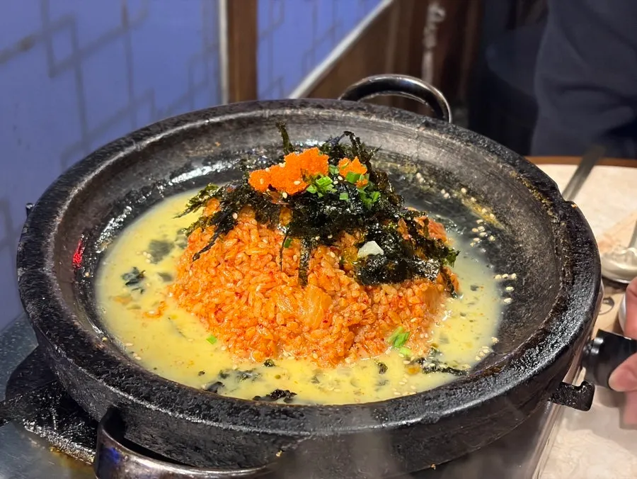 Gopchang table paired with somaek