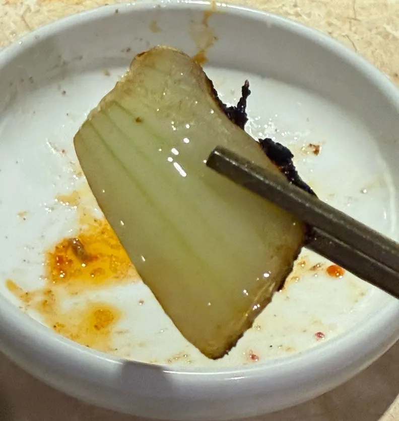 Crisply grilled daechang with spicy special sauce
