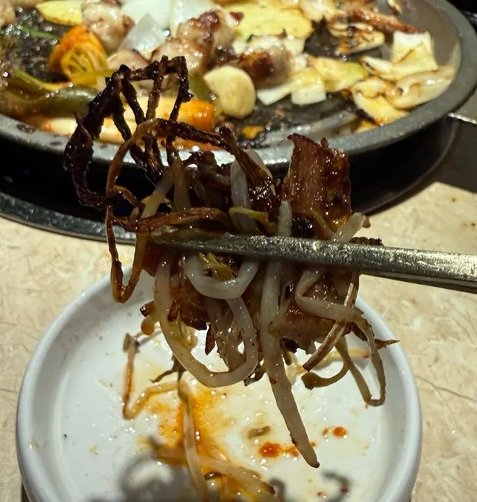 Daechang dipped in spicy special sauce