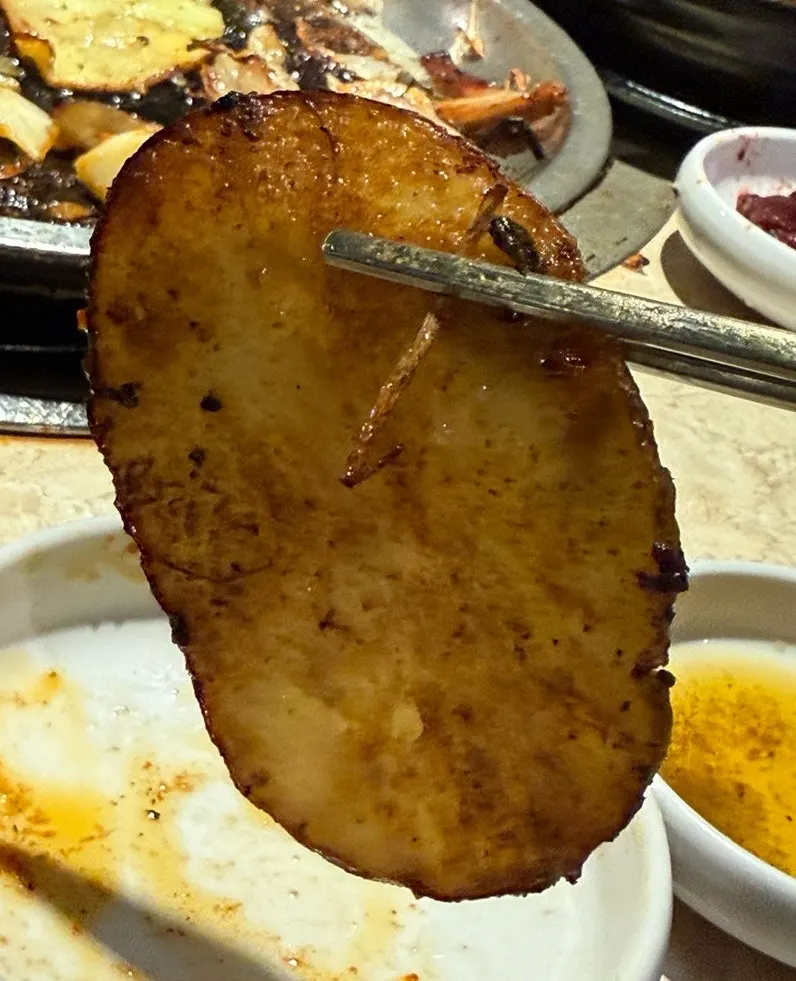 Traditional handmade garlic gopchang studded with whole garlic cloves