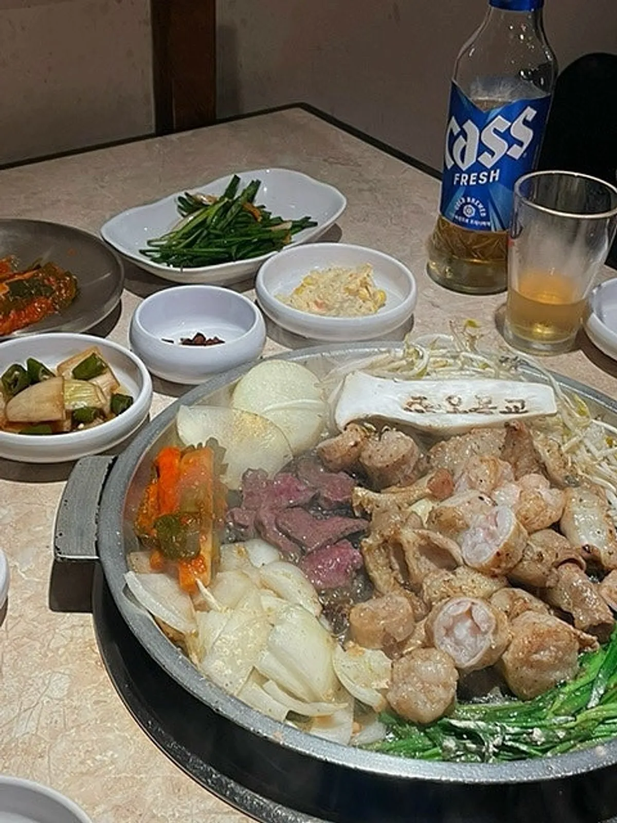 Mixed gopchang platter for two served generously on one plate