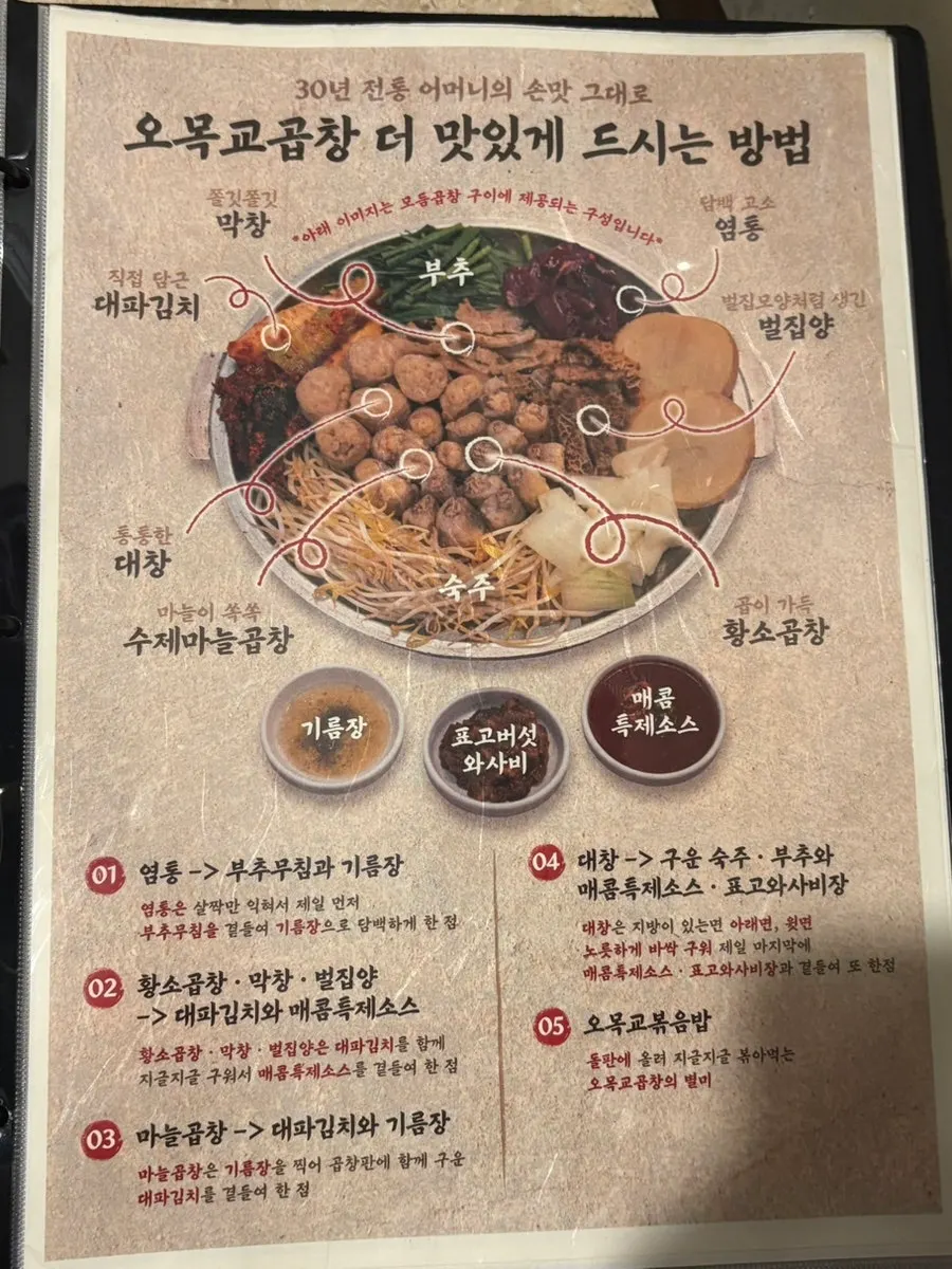 Table set with mixed gopchang for two, soju, and drinks