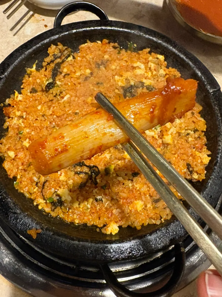 Fried rice pressed into nurungji on the grill