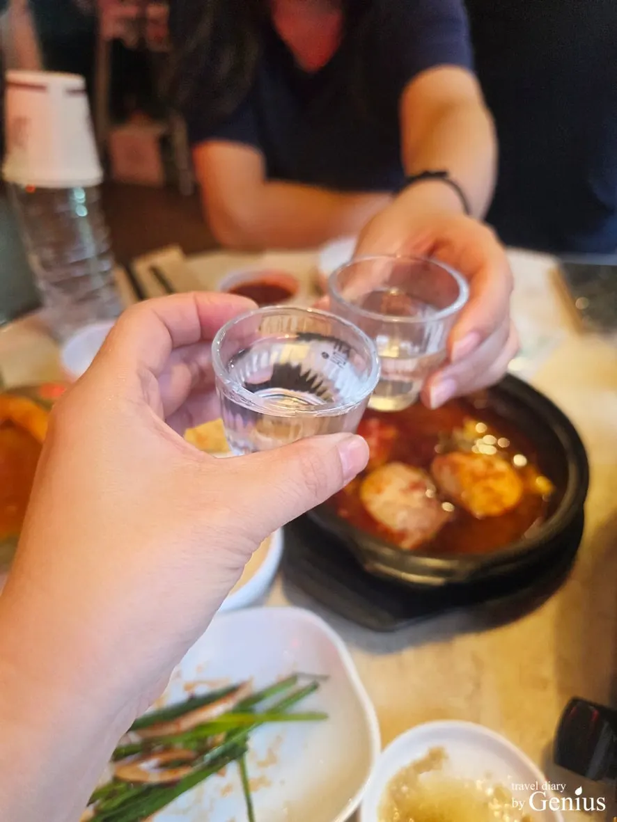 식사 마무리 무렵의 철판 곱창