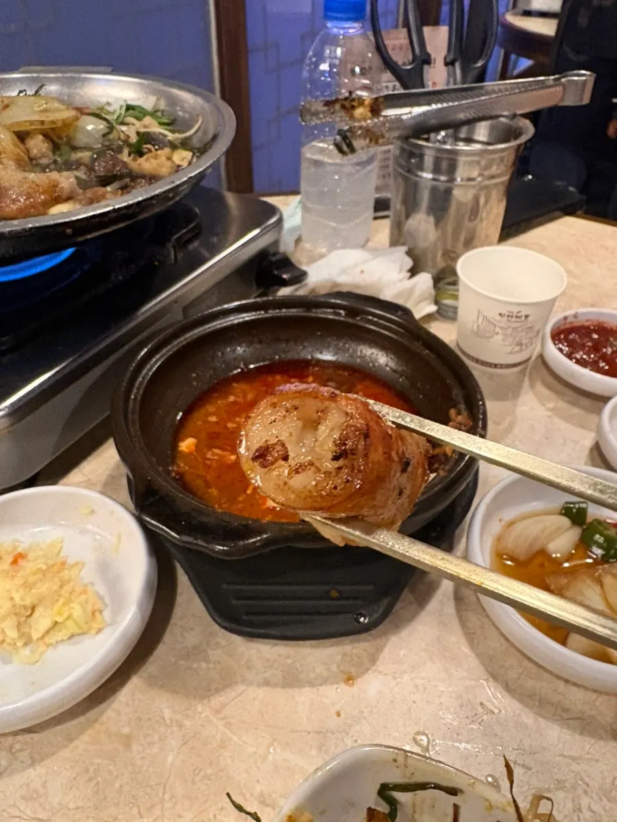 Table after finishing the meal at Omokgyo Gopchang