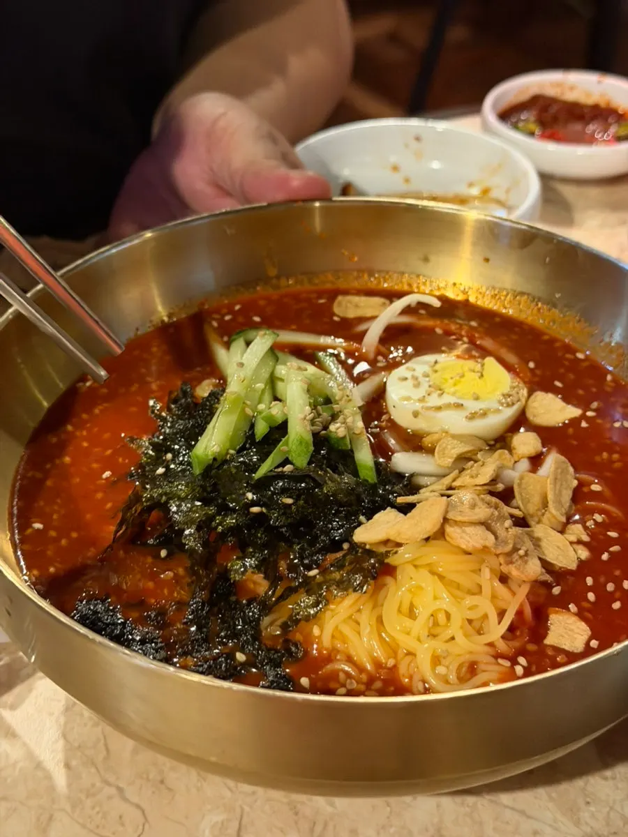 Bibim guksu served alongside the gopchang