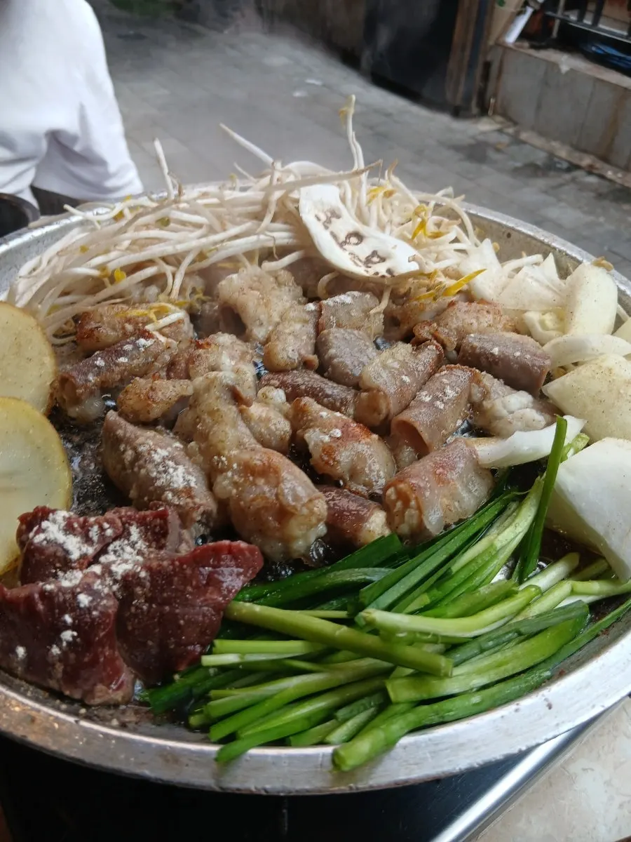 Cheonyeop, scallion kimchi, and shiitake wasabi sauce side dishes