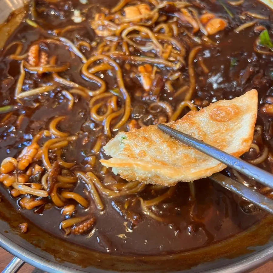 Fried dumplings served with jajang sauce