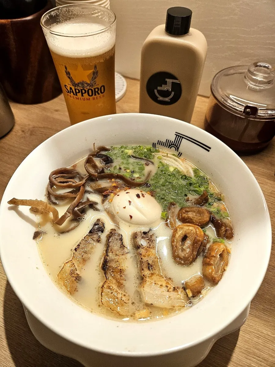 Motsu ramen in a generous bowl