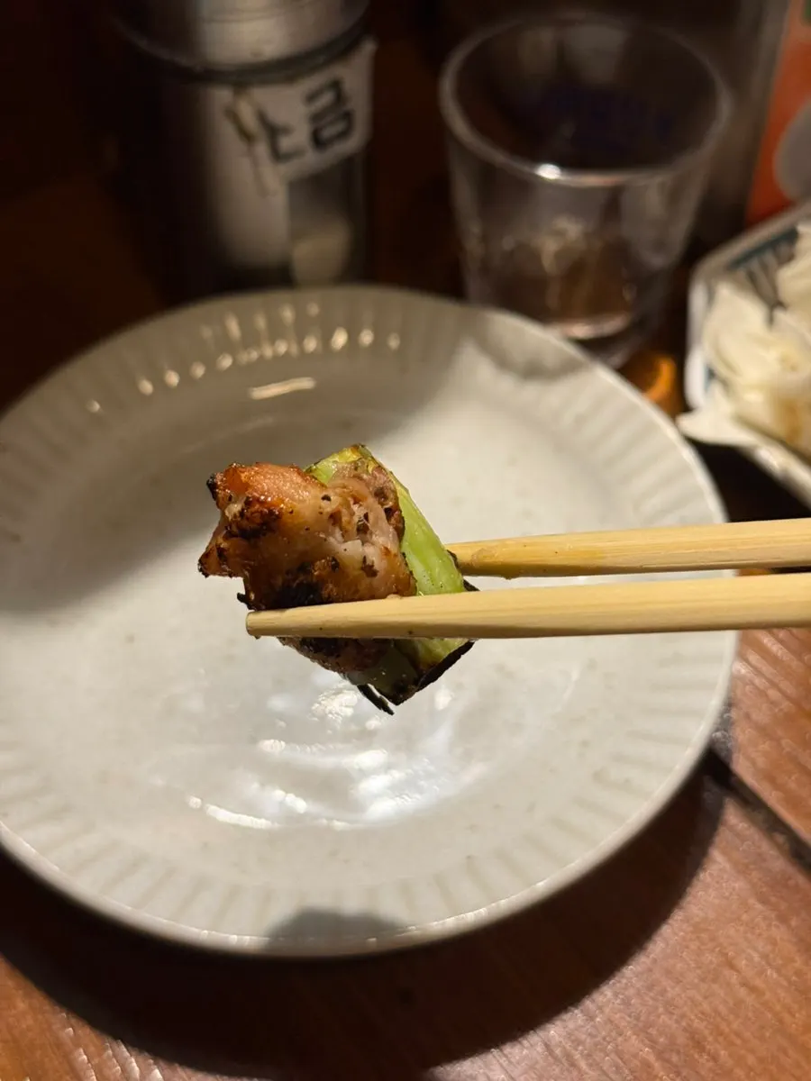 Sake and a five-skewer charcoal-grilled set