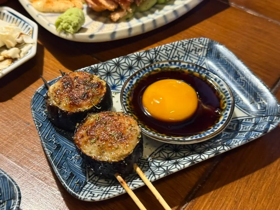 Eggplant tsukune skewer grilling