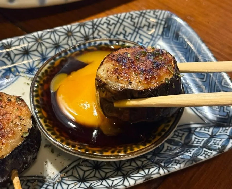 Eggplant tsukune with raw egg