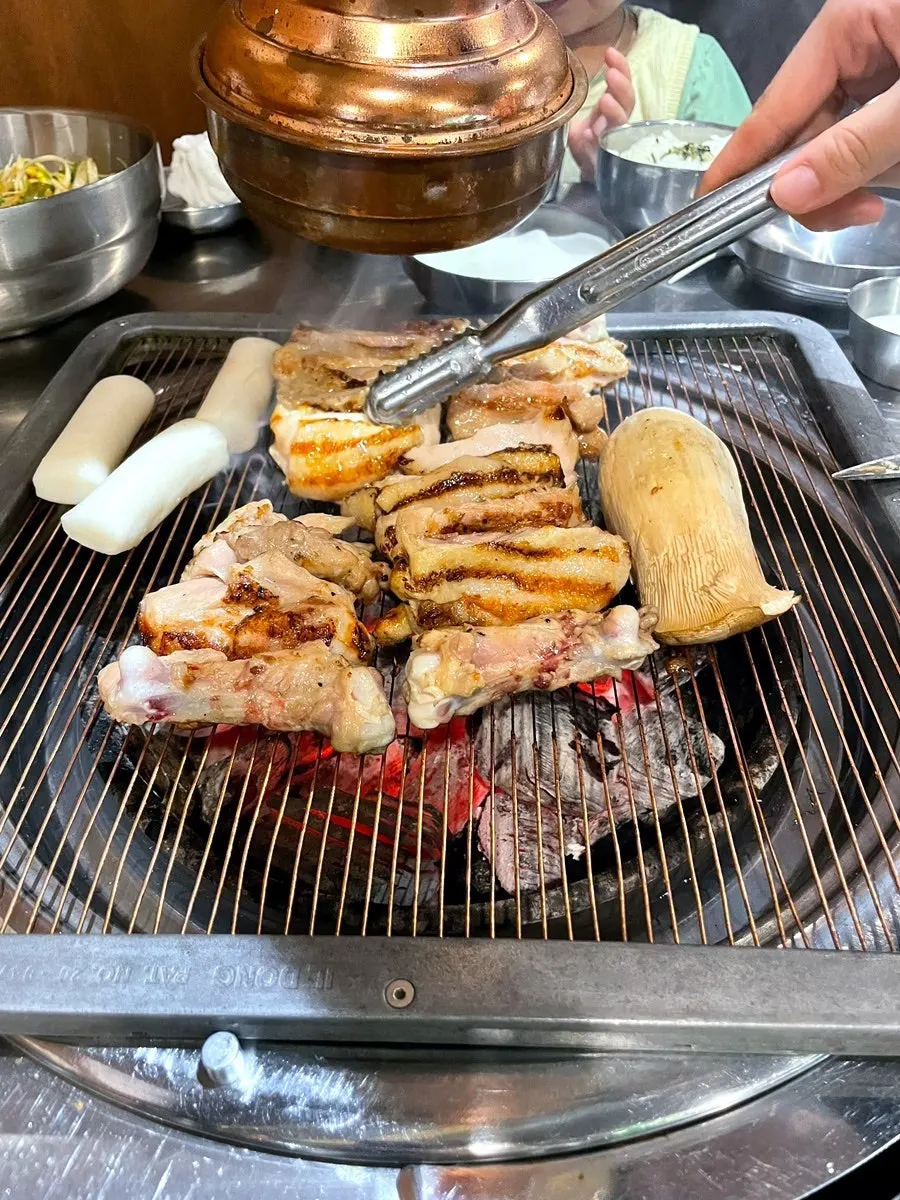 Close-up of smoky garlic salt chicken galbi