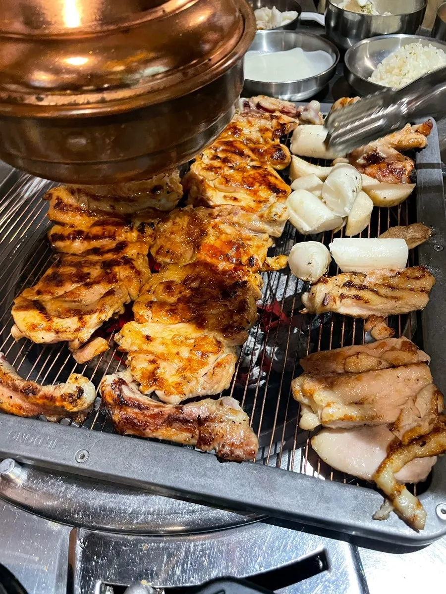 Plate of pre-seared soy sauce chicken galbi