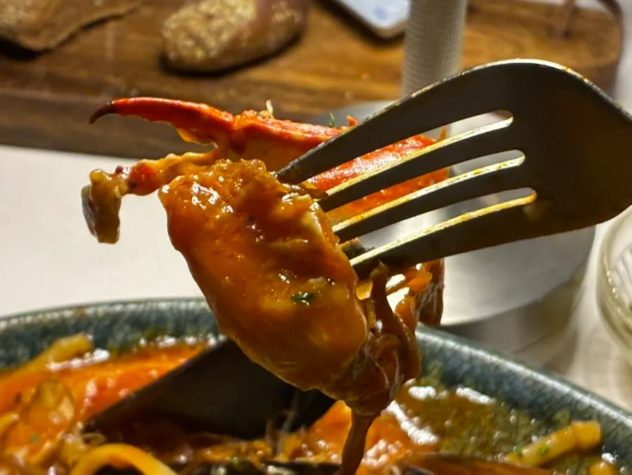 Flat noodles lifted up from the pasta