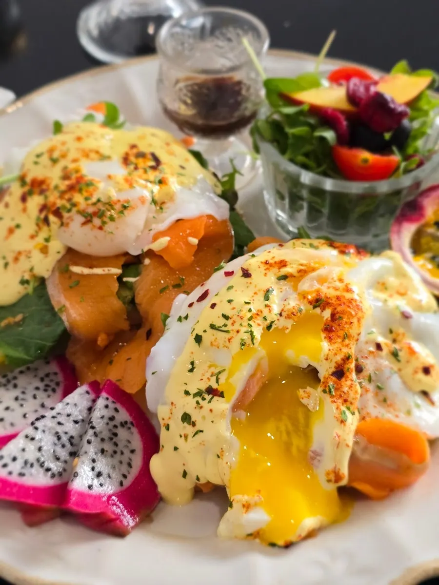 A bite with sauce and egg yolk together