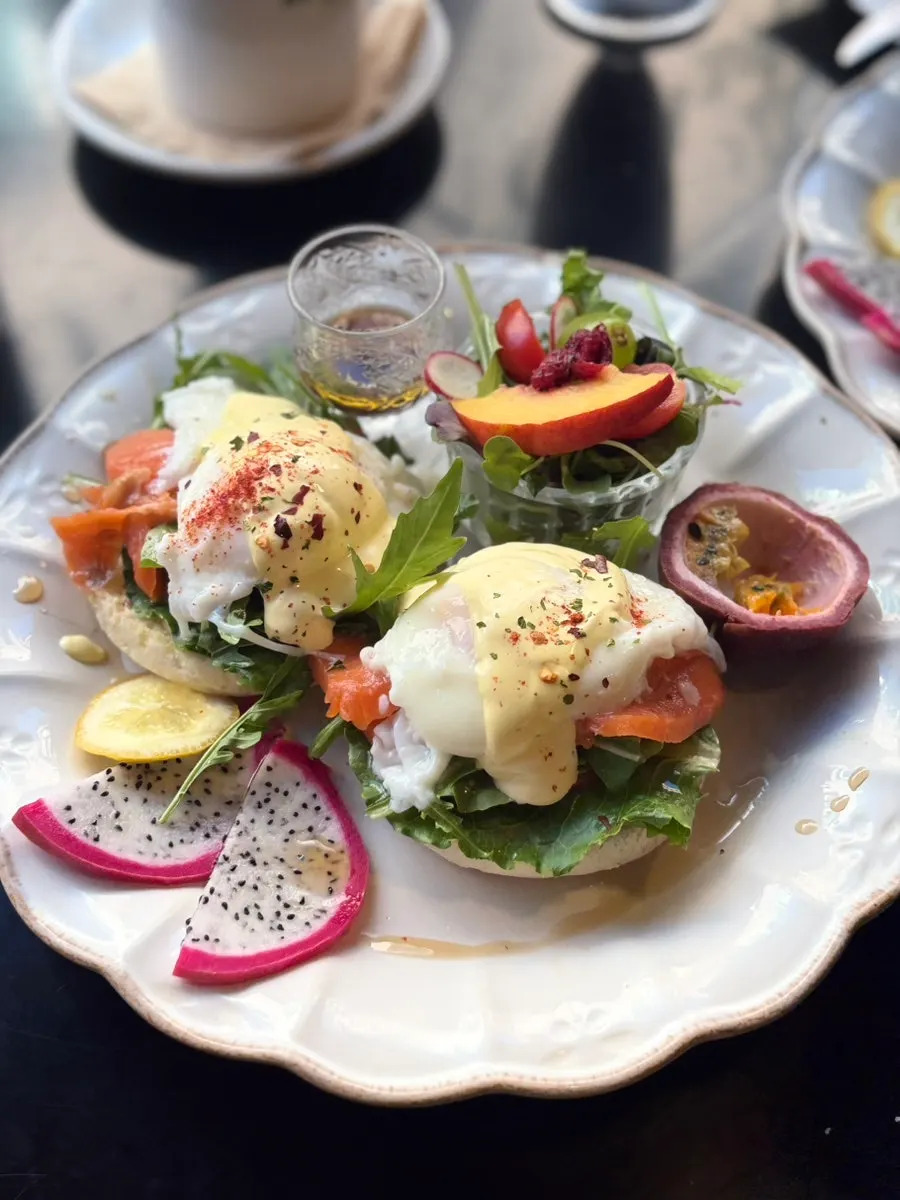 A plate of Ongfleur's smoked salmon eggs Benedict