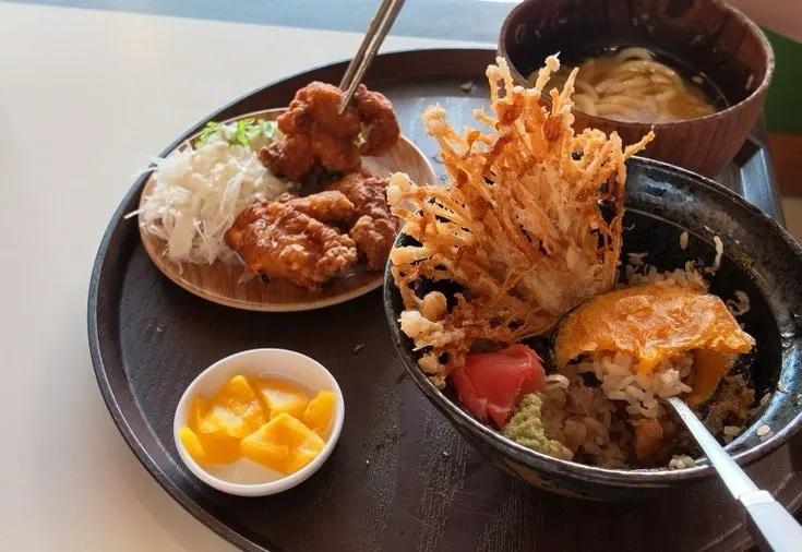 Plate of tempura including sweet pumpkin