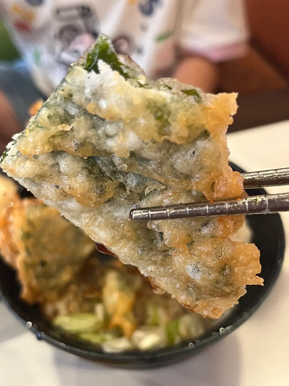 Perilla leaf tempura and chili pepper tempura