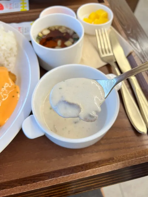 Mushroom soup with generous mushroom chunks