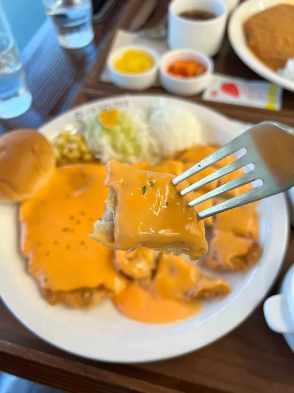 Cheddar cheese pork cutlet piled with thick cheese sauce