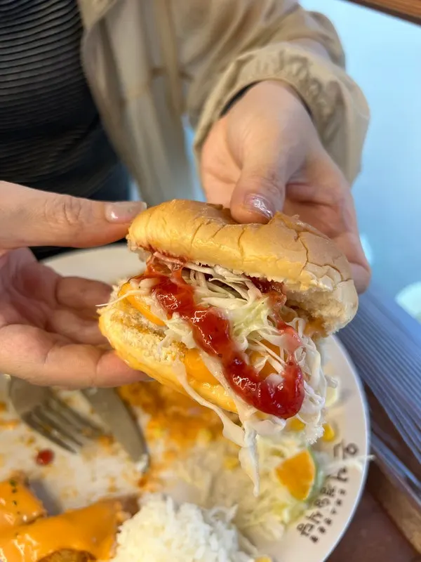 Morning bread, cabbage salad, and strawberry jam