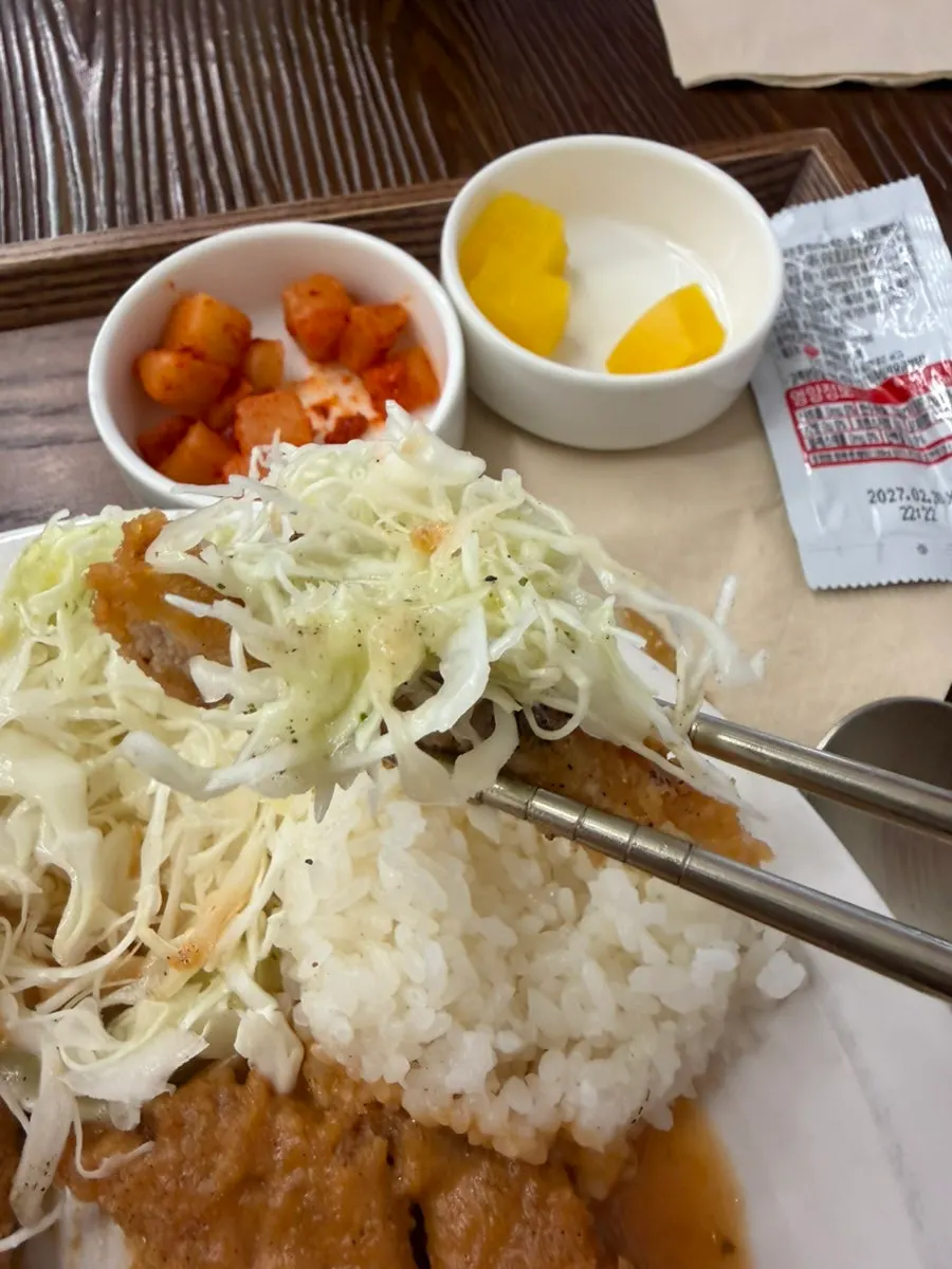 Close-up of the pork cutlet with plenty of sauce