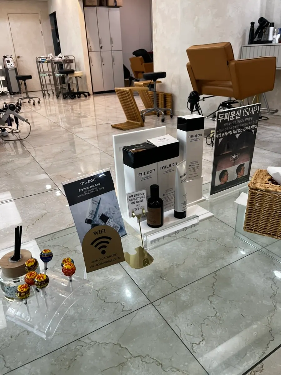 Corner of the salon with Wi-Fi information