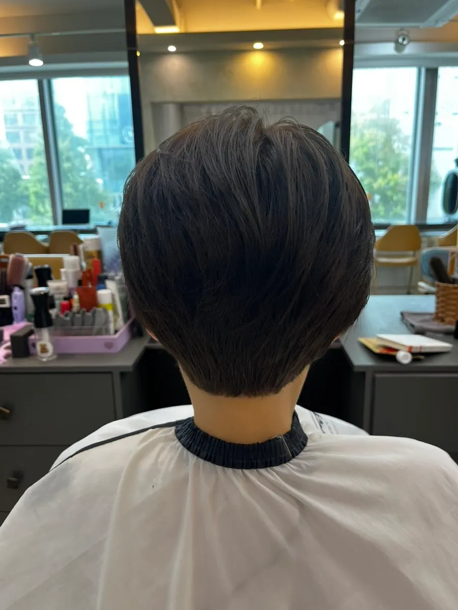 Side view of the short cut after the tidy-up trim