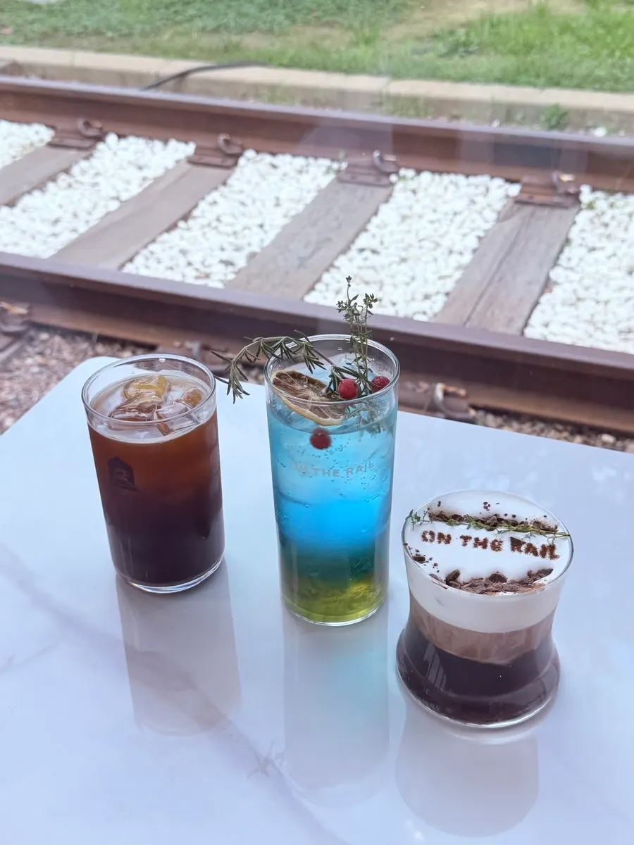 Green grape ade and coffee drinks on the table