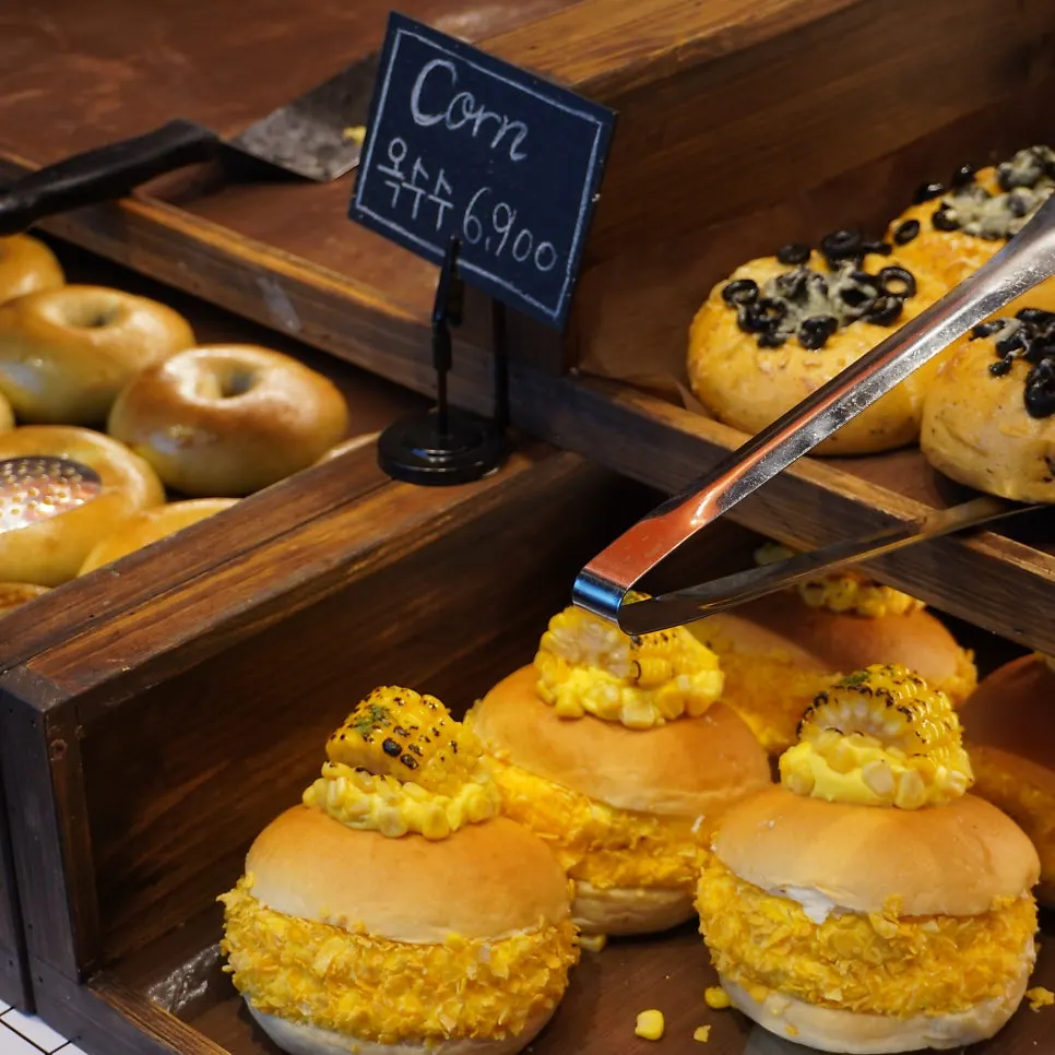 Freshly restocked bagel display
