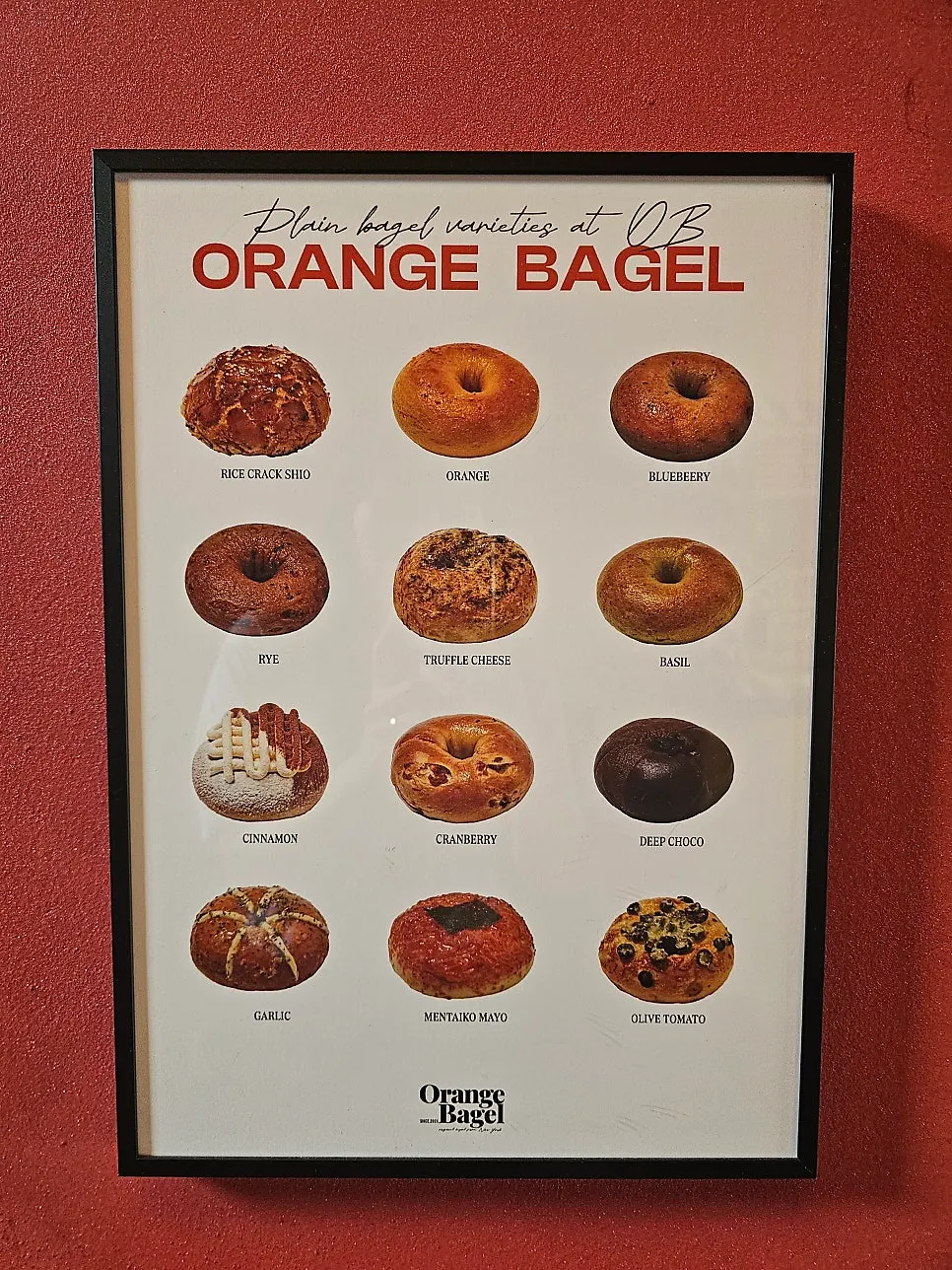 Bagel display case at Orange Bagel