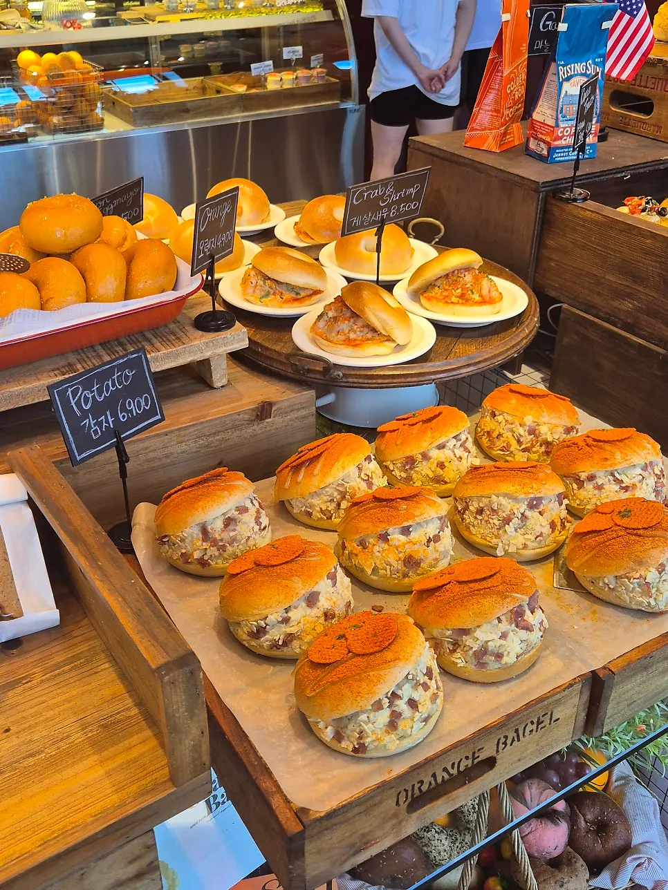 Potato-filled bagels on display