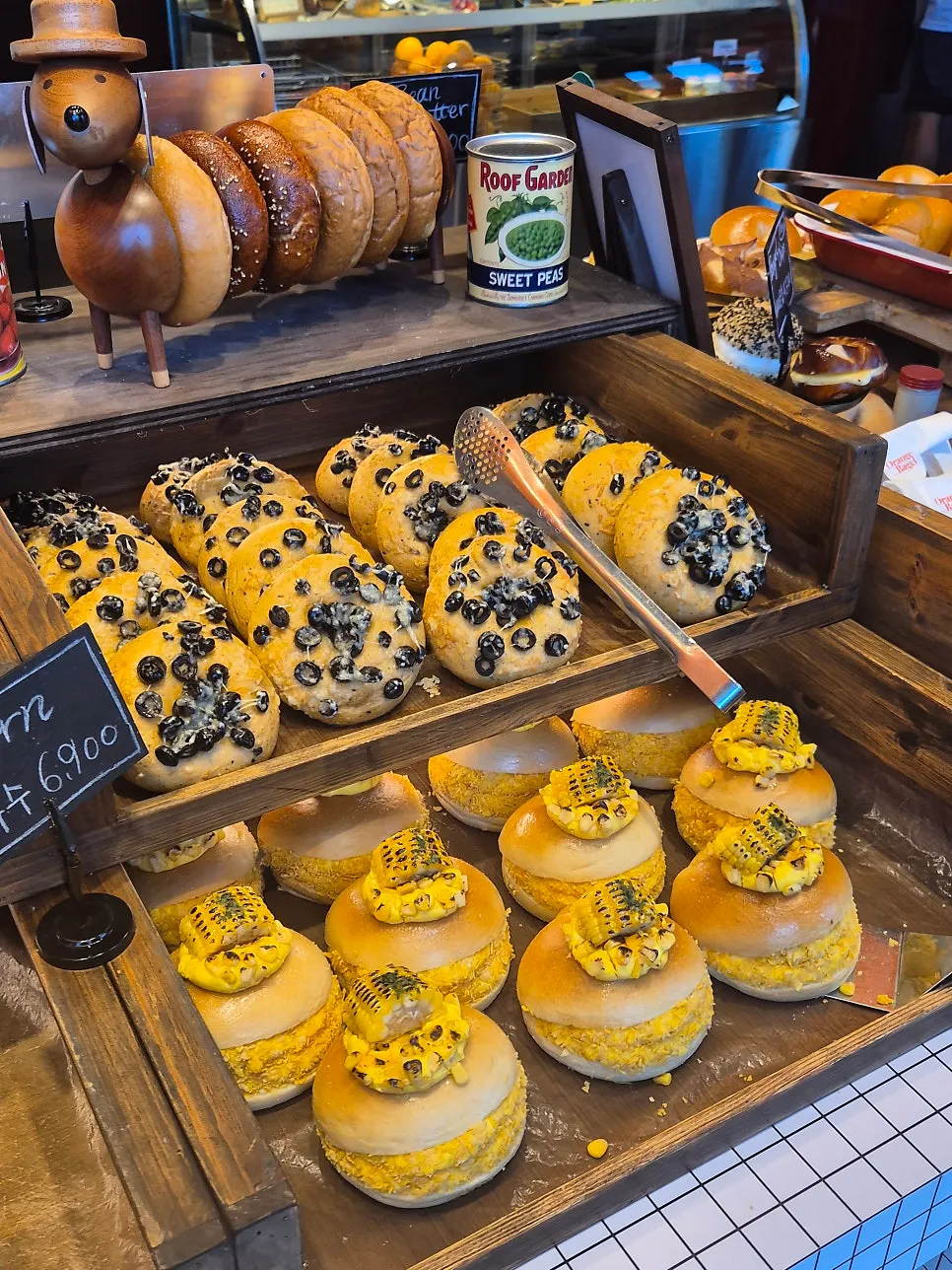 Deep chocolate bagels on the shelf