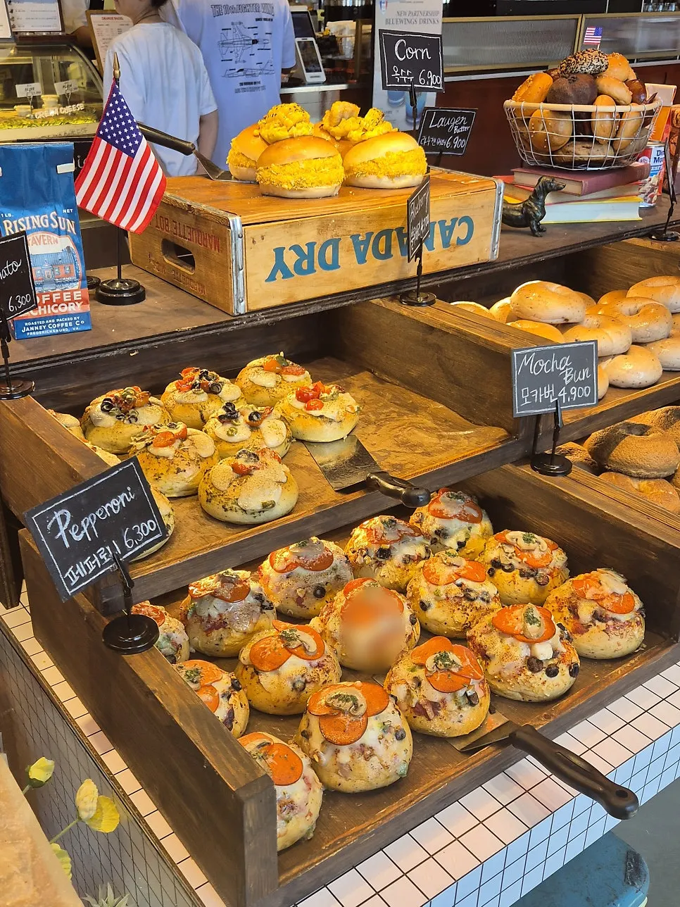 Laugen butter bagels on display