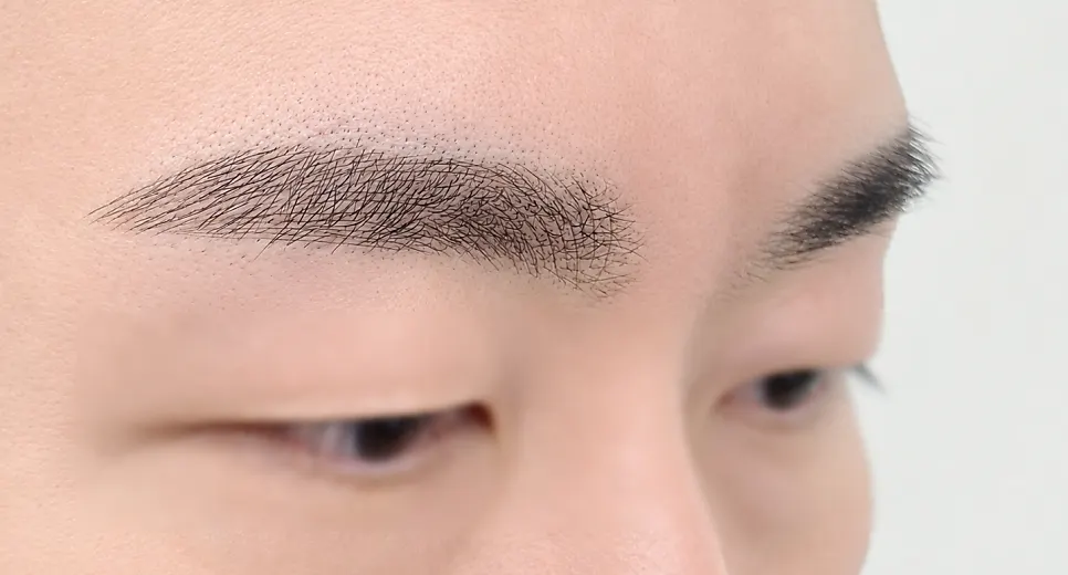 Men's eyebrows with grain set by the natural-brow technique