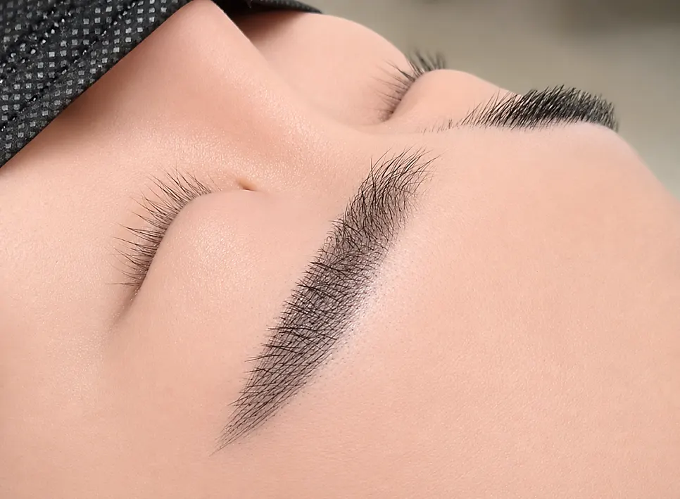 Eyebrows densely filled in with the combo technique