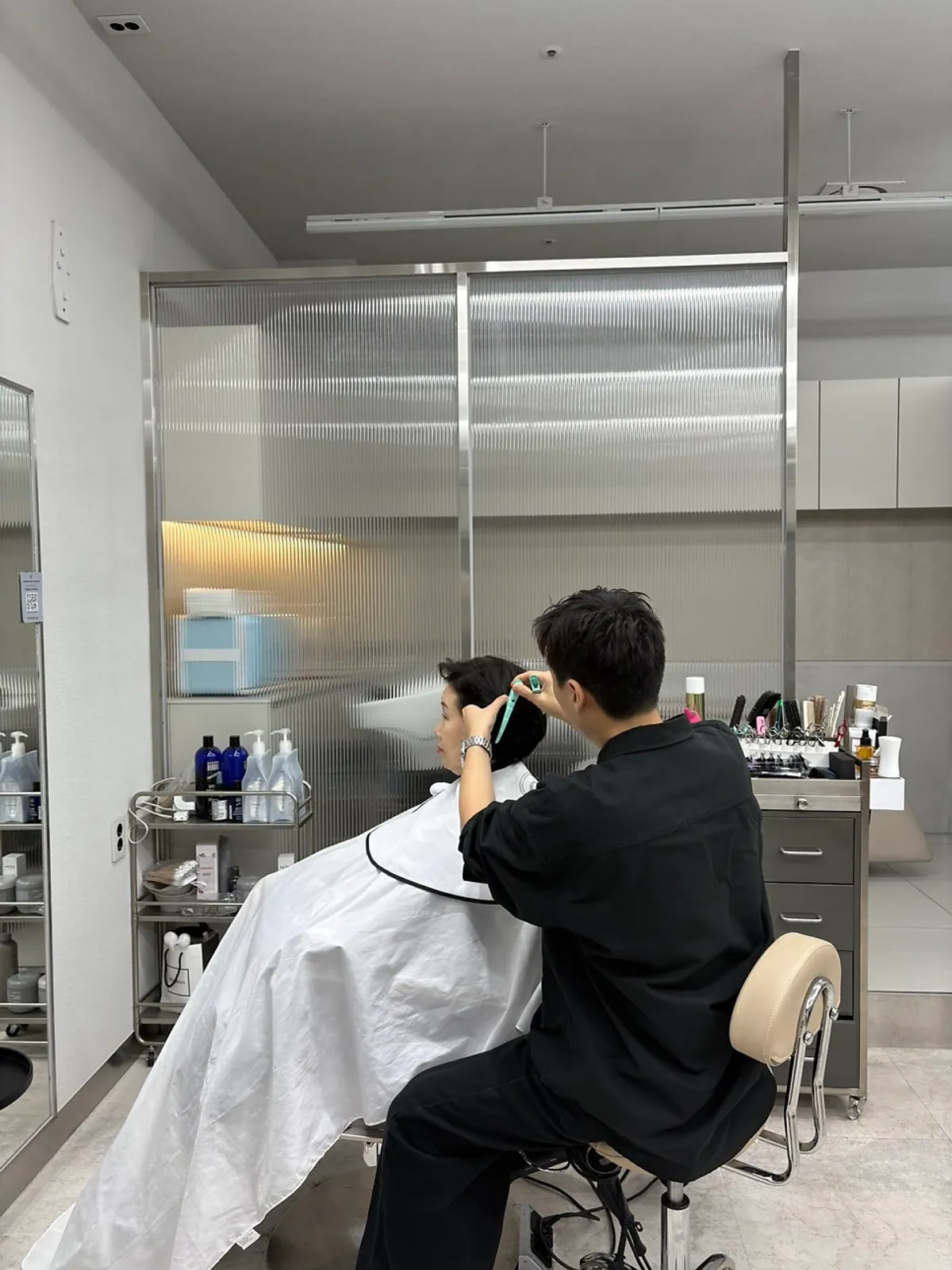 Mom's frizzy hair before the treatment