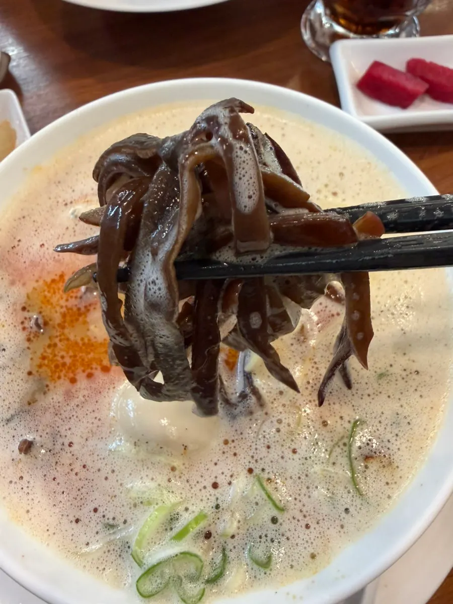 Ramen with tender chicken and mushrooms