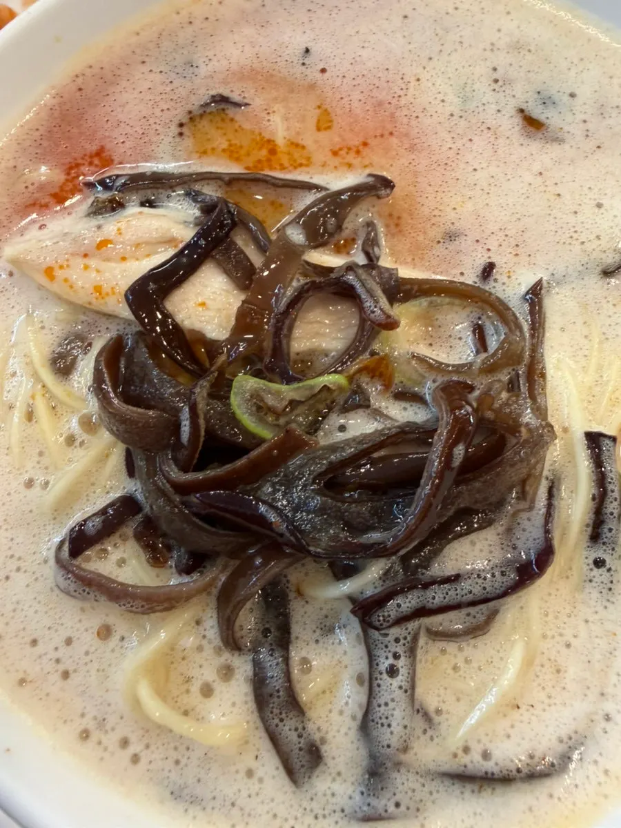 Close-up of karai paitan ramen