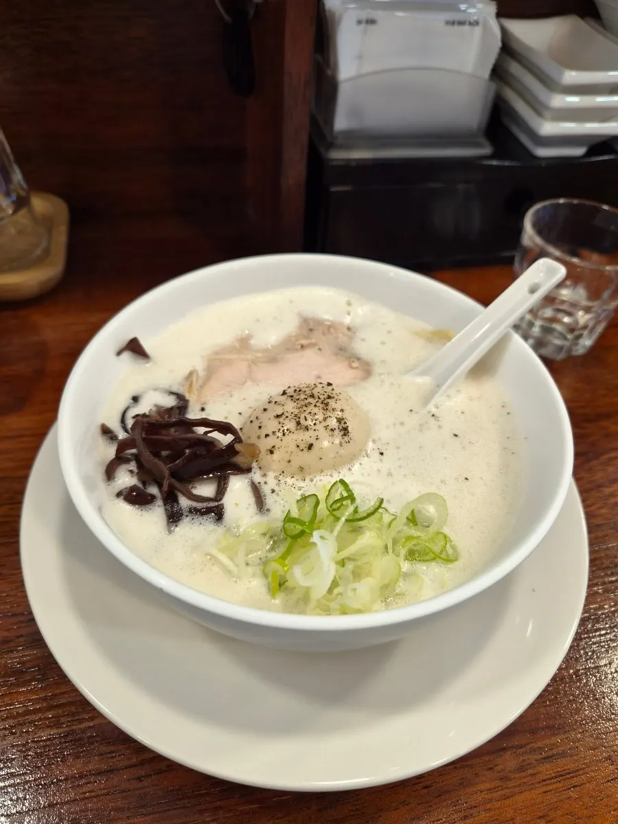 진한 닭 육수 라멘 클로즈업